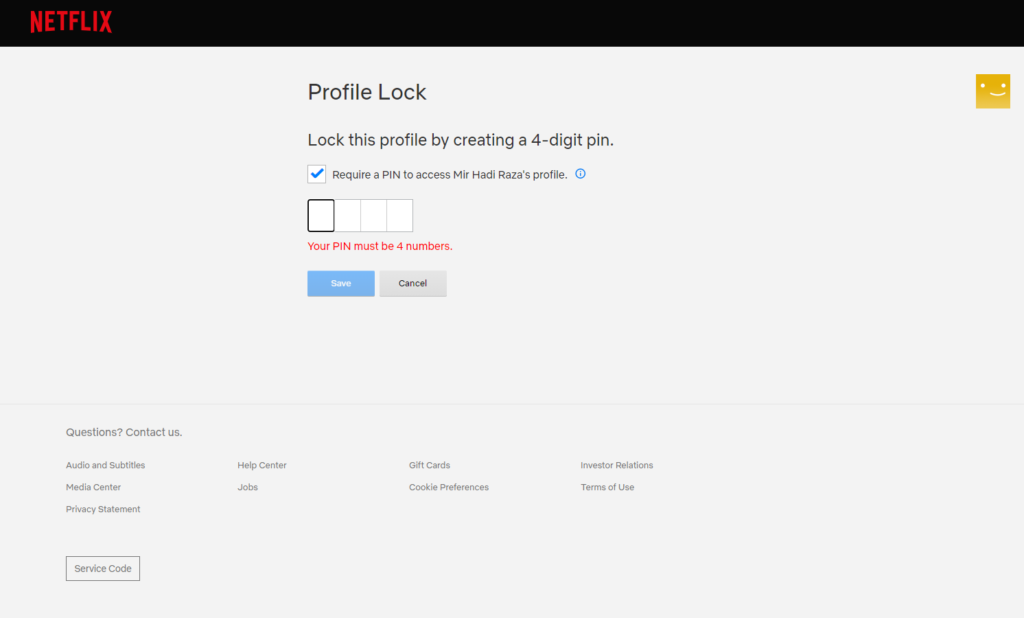 create 4 digit pin on Netflix