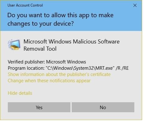 Open the Malicious Software Removal tool